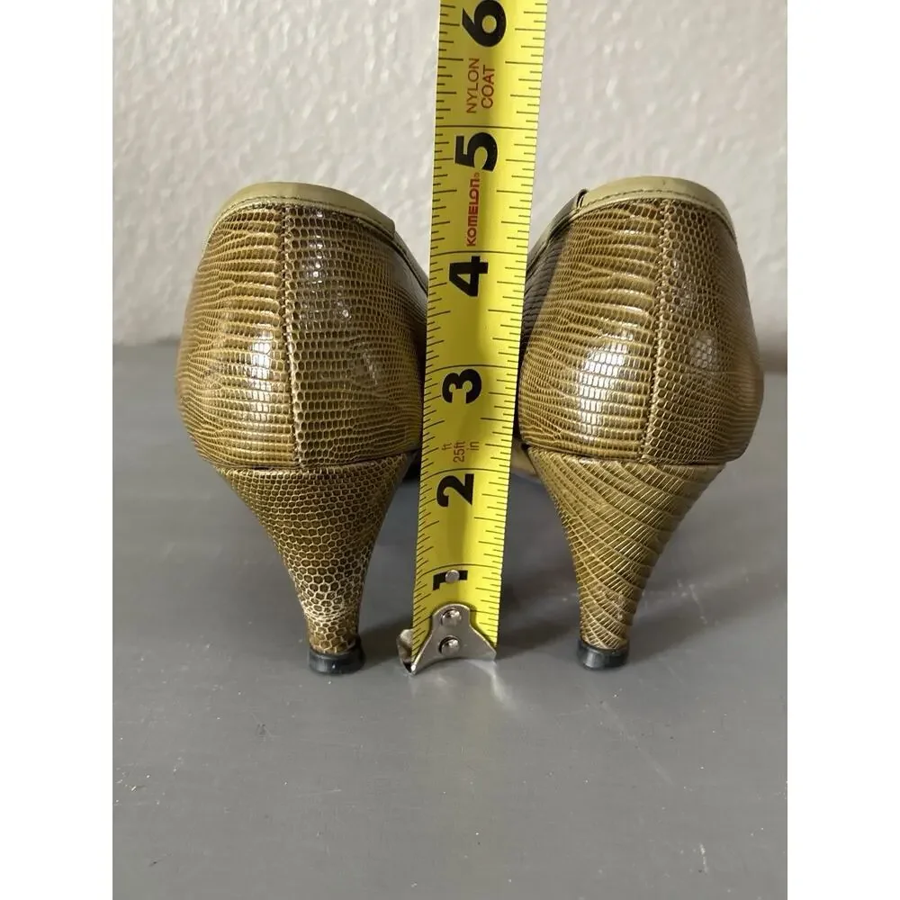 Vintage Valentines Genuine Lizard Skin Pumps Green Gold Heels Sz 7 Org Receipt